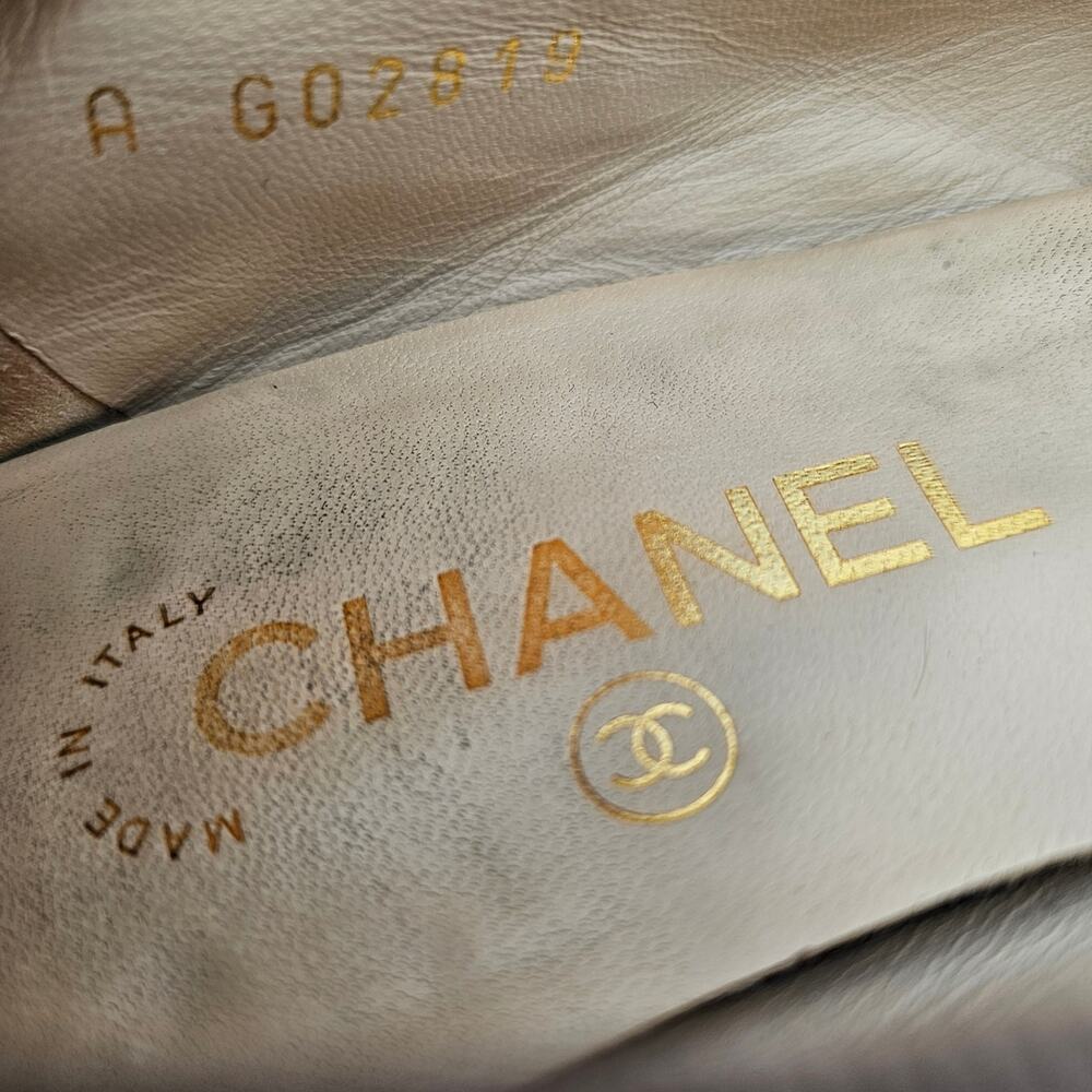Chanel CC Cap Toe Ballet Flat Slipper Brown Bronze Leather Size 36.5 US 5.5 6 - Picture 8 of 11
